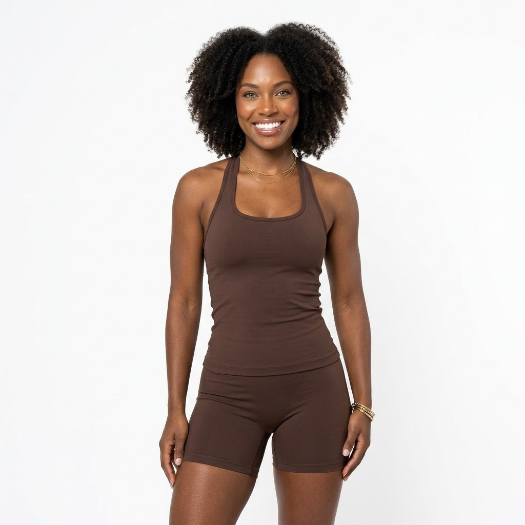 Conjunto Fitness Frente Única com Top Embutido + Short com Bolso